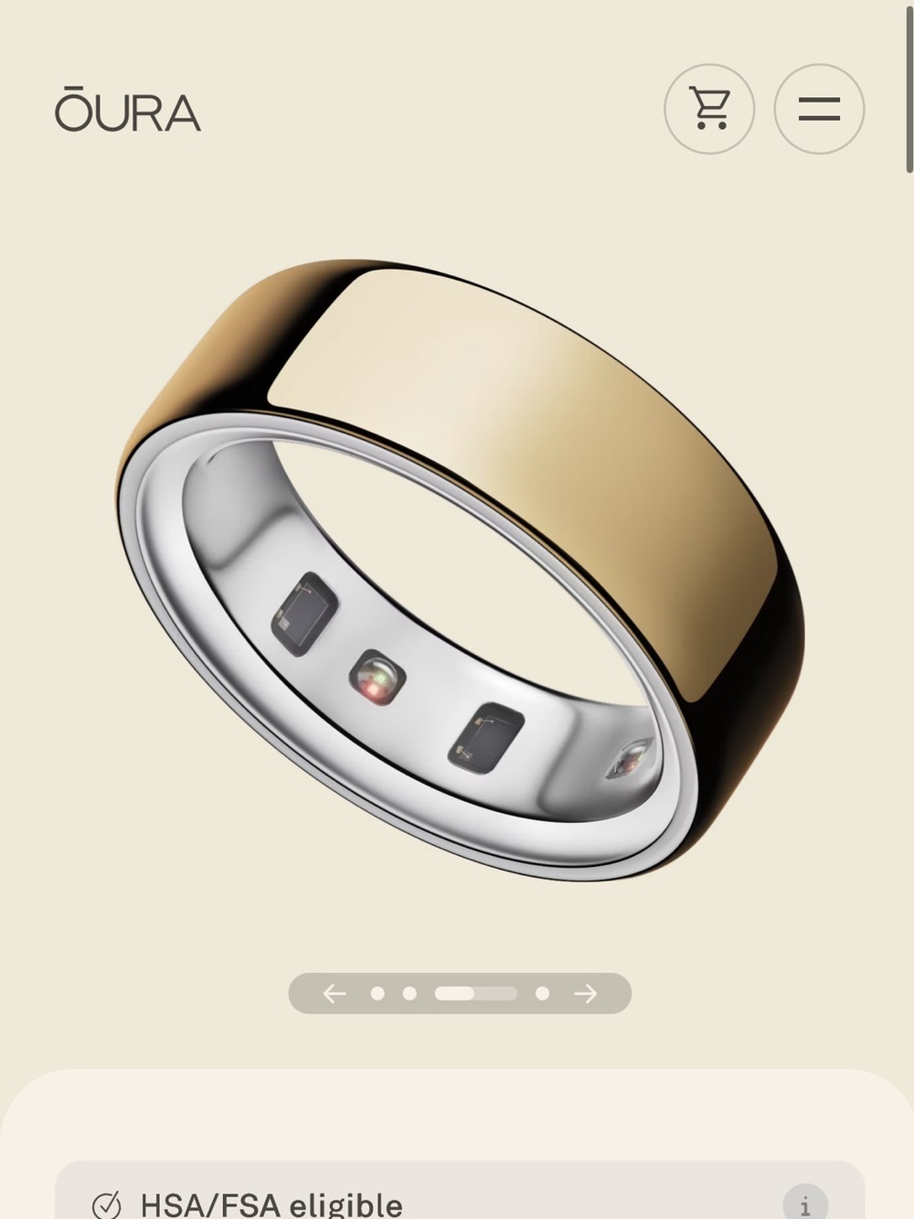 Oura Ring 4 — Gold Smart Ring- size 7